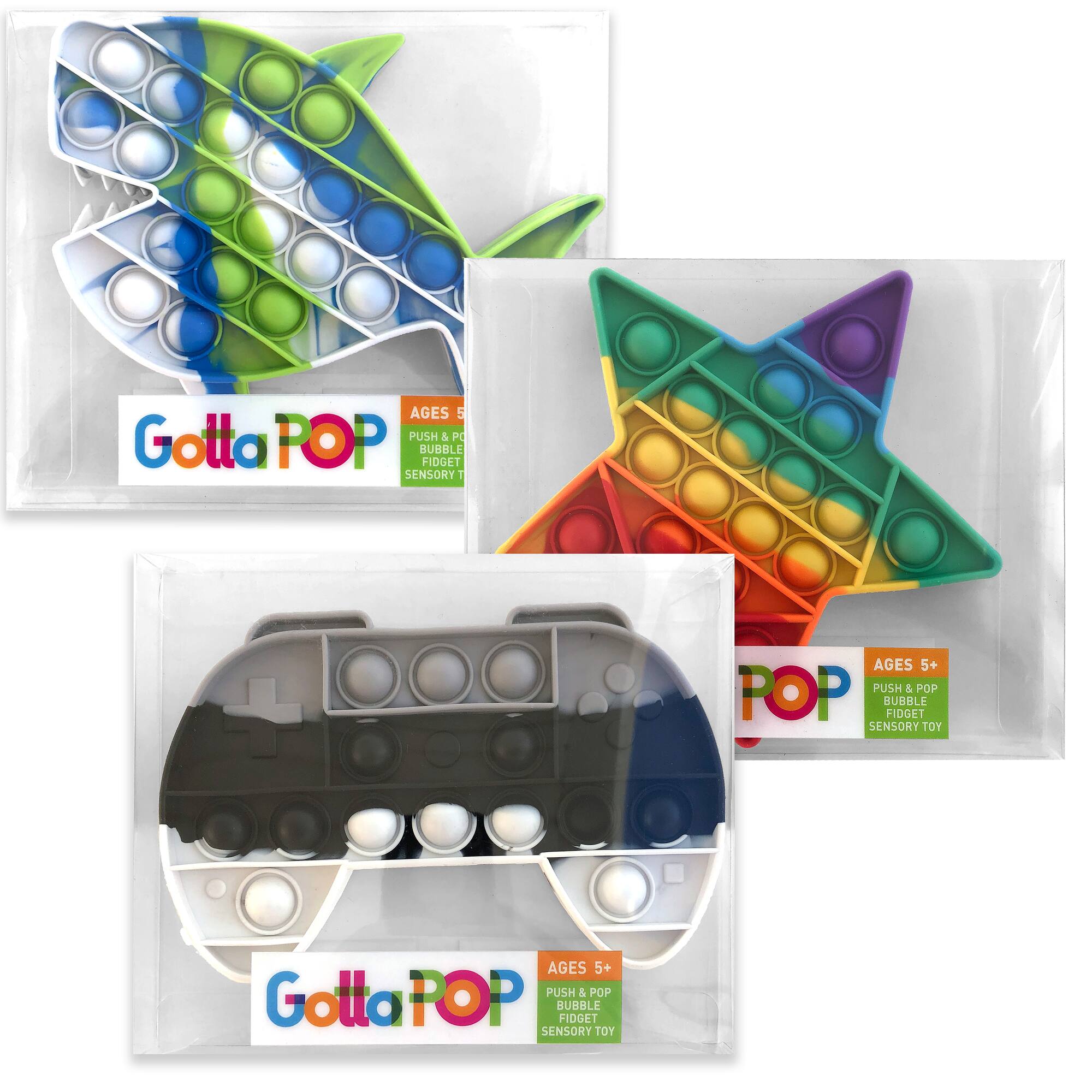 GottaPop Shark, Star & Game Controller Pop It Fidget Toys, 3ct.